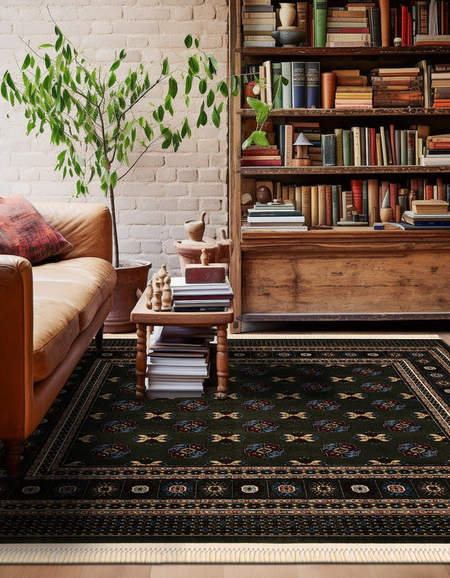 Dark Green 6' 1 x 6' 1 Tekke Square Area Rug Classic Traditional Vintage Design Carpet for Living Rooms, Dining, Bedrooms, Office Space for Sale at Rug Engine