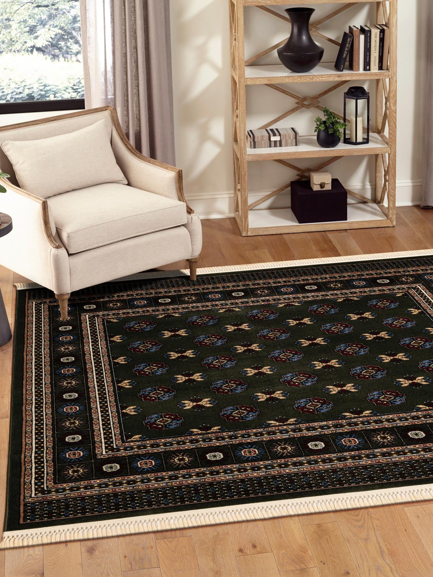 Dark Green 6' 1 x 6' 1 Tekke Square Area Rug Classic Traditional Vintage Design Carpet for Living Rooms, Dining, Bedrooms, Office Space for Sale at Rug Engine