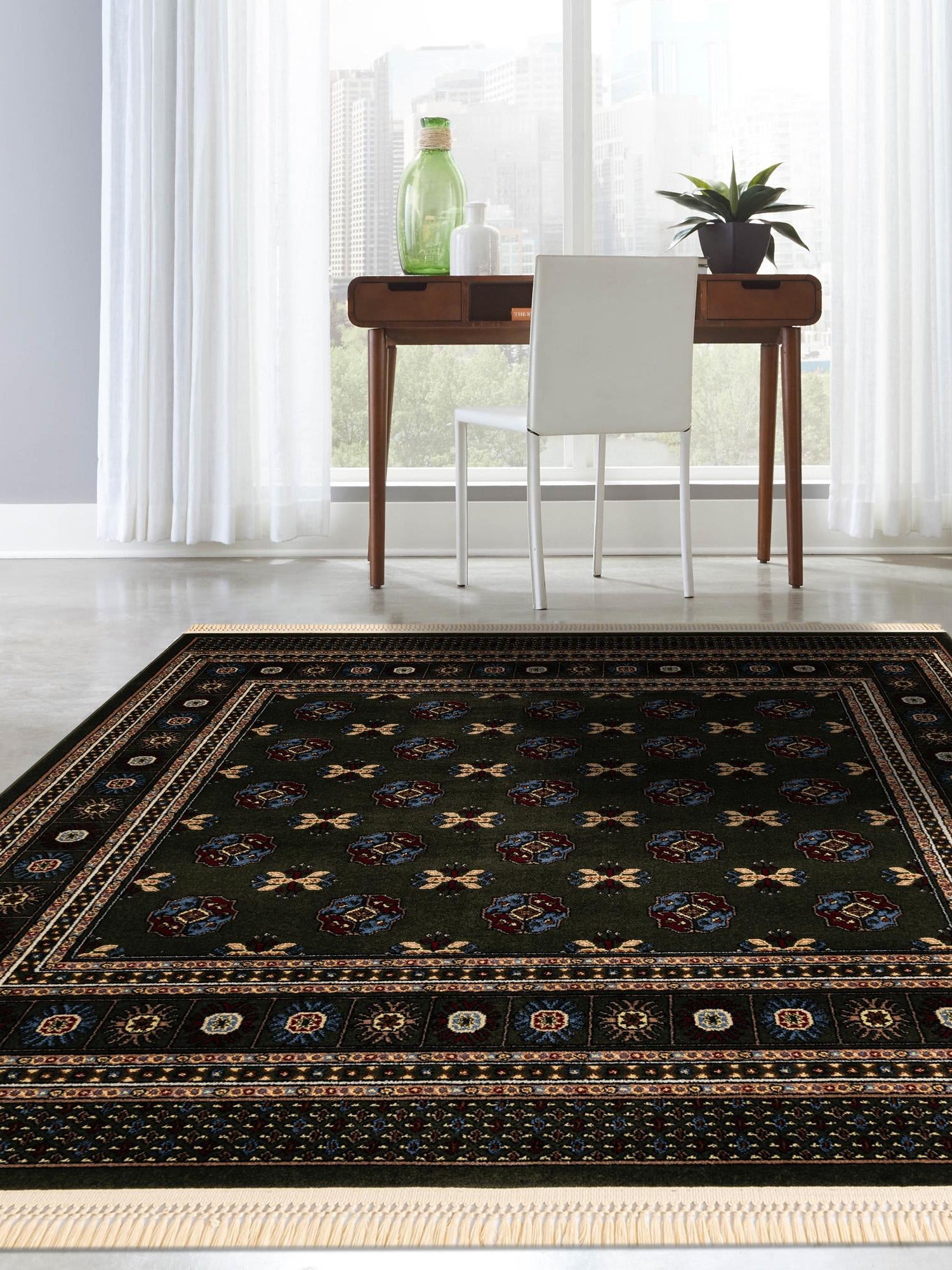Dark Green 6' 1 x 6' 1 Tekke Square Area Rug Classic Traditional Vintage Design Carpet for Living Rooms, Dining, Bedrooms, Office Space for Sale at Rug Engine