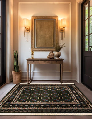 Dark Green 10' x 10' Tekke Square Area Rug Classic Traditional Vintage Design Carpet for Living Rooms, Dining, Bedrooms, Office Space for Sale at Rug Engine