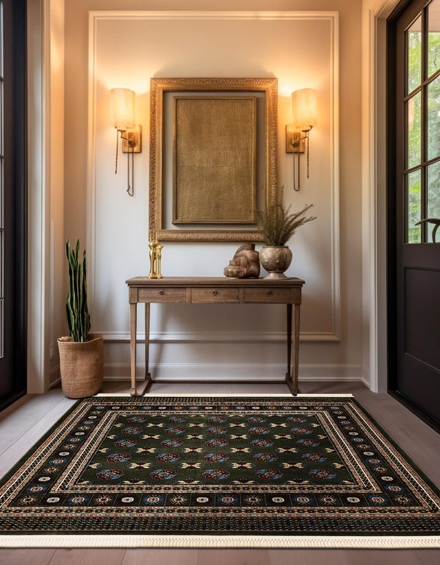 Dark Green 10' x 10' Tekke Square Area Rug Classic Traditional Vintage Design Carpet for Living Rooms, Dining, Bedrooms, Office Space for Sale at Rug Engine