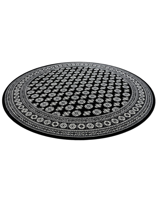 Black and White 10' x 10' Tekke Round Area Rug Classic Traditional Vintage Design Carpet for Living Rooms, Dining, Bedrooms, Office Space for Sale at Rug Engine