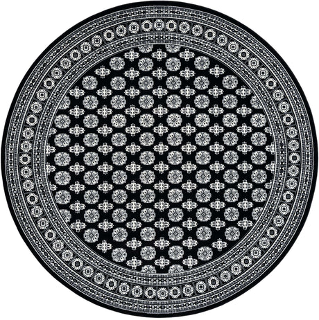 Black and White 10' x 10' Tekke Round Area Rug Classic Traditional Vintage Design Carpet for Living Rooms, Dining, Bedrooms, Office Space for Sale at Rug Engine