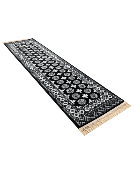 Black and White 2' 7 x 10' Tekke Runner Area Rug Classic Traditional Vintage Design Carpet for Living Rooms, Dining, Bedrooms, Office Space for Sale at Rug Engine