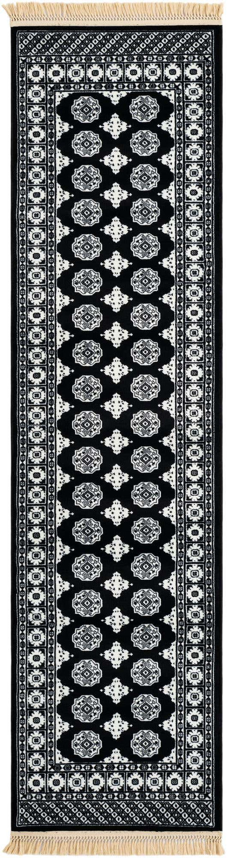 Black and White 2' 7 x 10' Tekke Runner Area Rug Classic Traditional Vintage Design Carpet for Living Rooms, Dining, Bedrooms, Office Space for Sale at Rug Engine