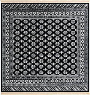 Black and White 10' x 10' Tekke Square Area Rug Classic Traditional Vintage Design Carpet for Living Rooms, Dining, Bedrooms, Office Space for Sale at Rug Engine