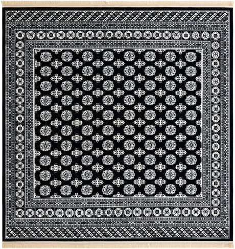 Black and White 10' x 10' Tekke Square Area Rug Classic Traditional Vintage Design Carpet for Living Rooms, Dining, Bedrooms, Office Space for Sale at Rug Engine
