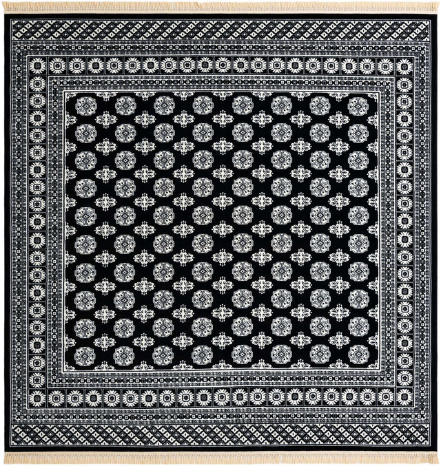 Black and White 10' x 10' Tekke Square Area Rug Classic Traditional Vintage Design Carpet for Living Rooms, Dining, Bedrooms, Office Space for Sale at Rug Engine