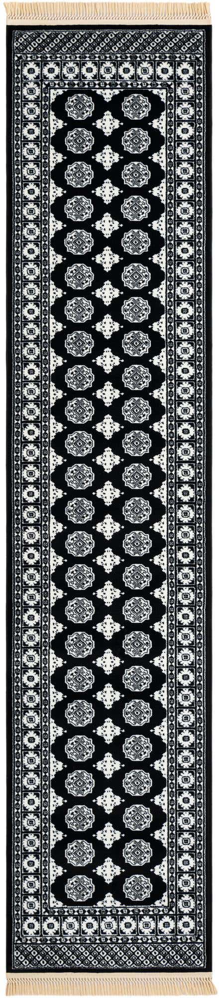 Black and White 2' 7 x 12' Tekke Runner Area Rug Classic Traditional Vintage Design Carpet for Living Rooms, Dining, Bedrooms, Office Space for Sale at Rug Engine