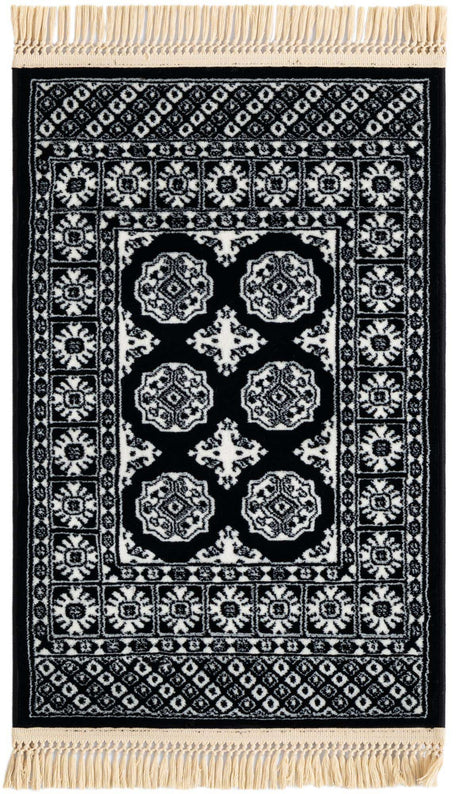 Black and White 2' x 3' 1 Tekke Rectangle Area Rug Classic Traditional Vintage Design Carpet for Living Rooms, Dining, Bedrooms, Office Space for Sale at Rug Engine