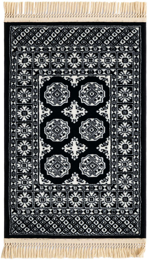 Black and White 2' x 3' 1 Tekke Rectangle Area Rug Classic Traditional Vintage Design Carpet for Living Rooms, Dining, Bedrooms, Office Space for Sale at Rug Engine