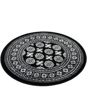 Black and White 3' 1 x 3' 1 Tekke Round Area Rug Classic Traditional Vintage Design Carpet for Living Rooms, Dining, Bedrooms, Office Space for Sale at Rug Engine