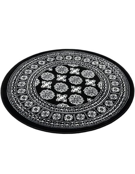 Black and White 3' 1 x 3' 1 Tekke Round Area Rug Classic Traditional Vintage Design Carpet for Living Rooms, Dining, Bedrooms, Office Space for Sale at Rug Engine
