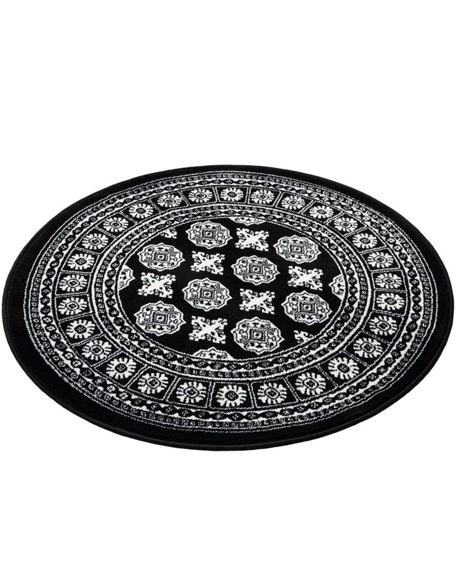 Black and White 3' 1 x 3' 1 Tekke Round Area Rug Classic Traditional Vintage Design Carpet for Living Rooms, Dining, Bedrooms, Office Space for Sale at Rug Engine