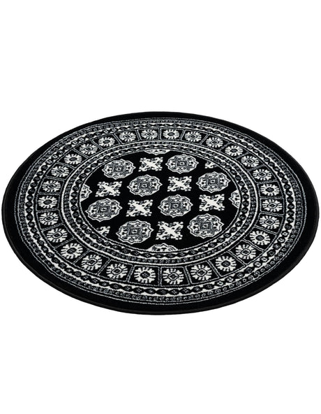 Black and White 3' 1 x 3' 1 Tekke Round Area Rug Classic Traditional Vintage Design Carpet for Living Rooms, Dining, Bedrooms, Office Space for Sale at Rug Engine