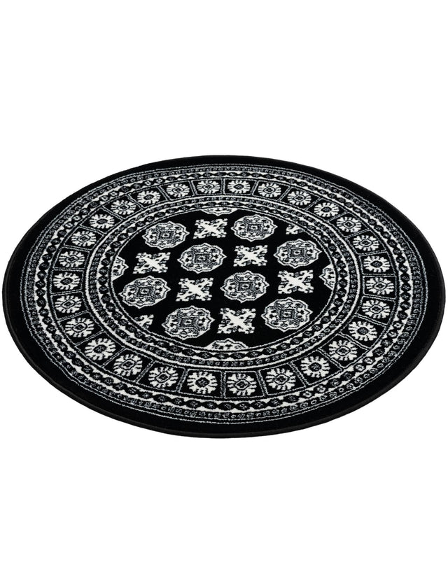 Black and White 3' 1 x 3' 1 Tekke Round Area Rug Classic Traditional Vintage Design Carpet for Living Rooms, Dining, Bedrooms, Office Space for Sale at Rug Engine