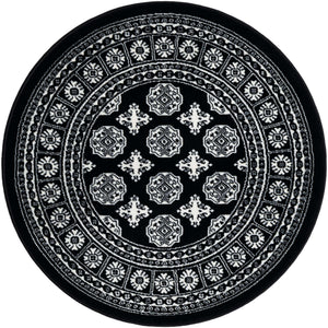 Black and White 3' 1 x 3' 1 Tekke Round Area Rug Classic Traditional Vintage Design Carpet for Living Rooms, Dining, Bedrooms, Office Space for Sale at Rug Engine