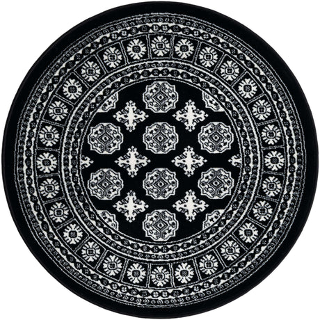 Black and White 3' 1 x 3' 1 Tekke Round Area Rug Classic Traditional Vintage Design Carpet for Living Rooms, Dining, Bedrooms, Office Space for Sale at Rug Engine