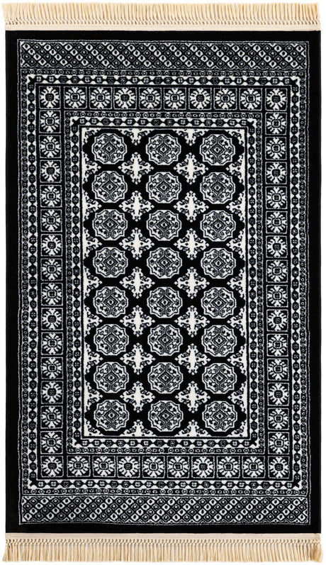 Black and White 3' 1 x 5' 3 Tekke Rectangle Area Rug Classic Traditional Vintage Design Carpet for Living Rooms, Dining, Bedrooms, Office Space for Sale at Rug Engine