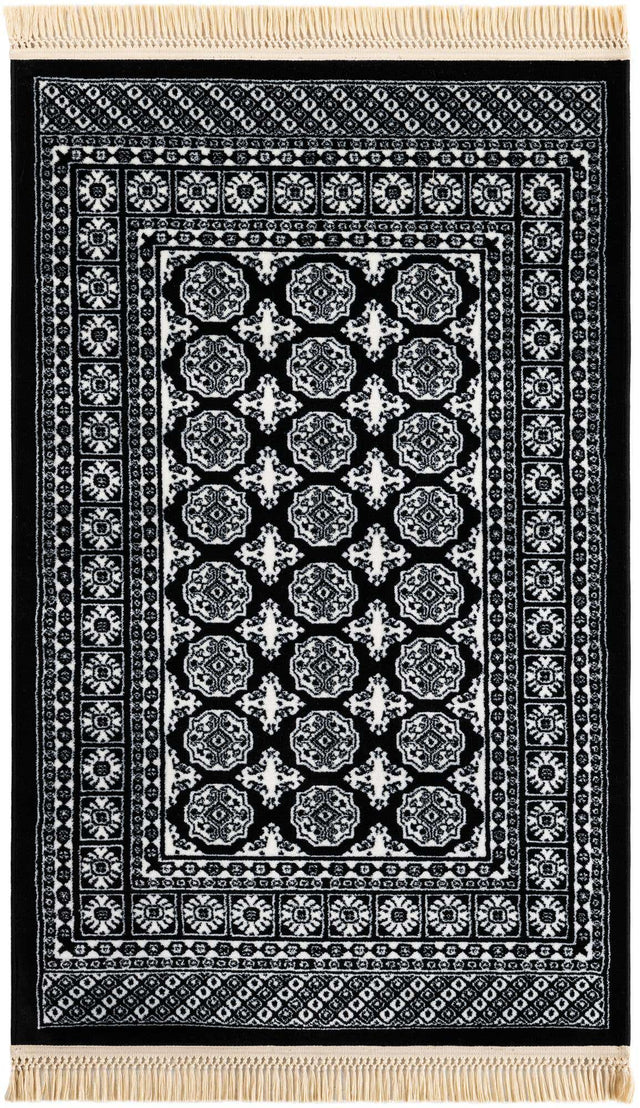 Black and White 3' 1 x 5' 3 Tekke Rectangle Area Rug Classic Traditional Vintage Design Carpet for Living Rooms, Dining, Bedrooms, Office Space for Sale at Rug Engine