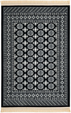 Black and White 4' 1 x 6' 1 Tekke Rectangle Area Rug Classic Traditional Vintage Design Carpet for Living Rooms, Dining, Bedrooms, Office Space for Sale at Rug Engine