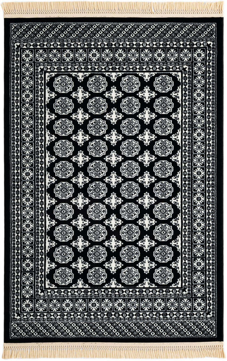 Black and White 4' 1 x 6' 1 Tekke Rectangle Area Rug Classic Traditional Vintage Design Carpet for Living Rooms, Dining, Bedrooms, Office Space for Sale at Rug Engine