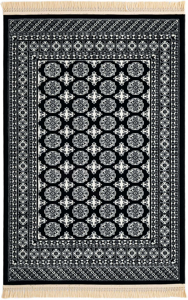 Black and White 4' 1 x 6' 1 Tekke Rectangle Area Rug Classic Traditional Vintage Design Carpet for Living Rooms, Dining, Bedrooms, Office Space for Sale at Rug Engine