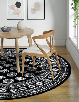 Black and White 5' 3 x 5' 3 Tekke Round Area Rug Classic Traditional Vintage Design Carpet for Living Rooms, Dining, Bedrooms, Office Space for Sale at Rug Engine