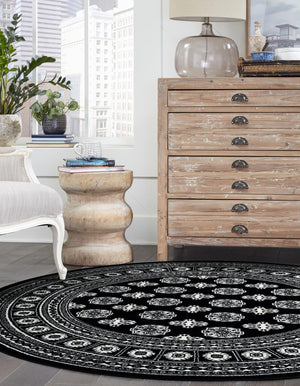 Black and White 5' 3 x 5' 3 Tekke Round Area Rug Classic Traditional Vintage Design Carpet for Living Rooms, Dining, Bedrooms, Office Space for Sale at Rug Engine