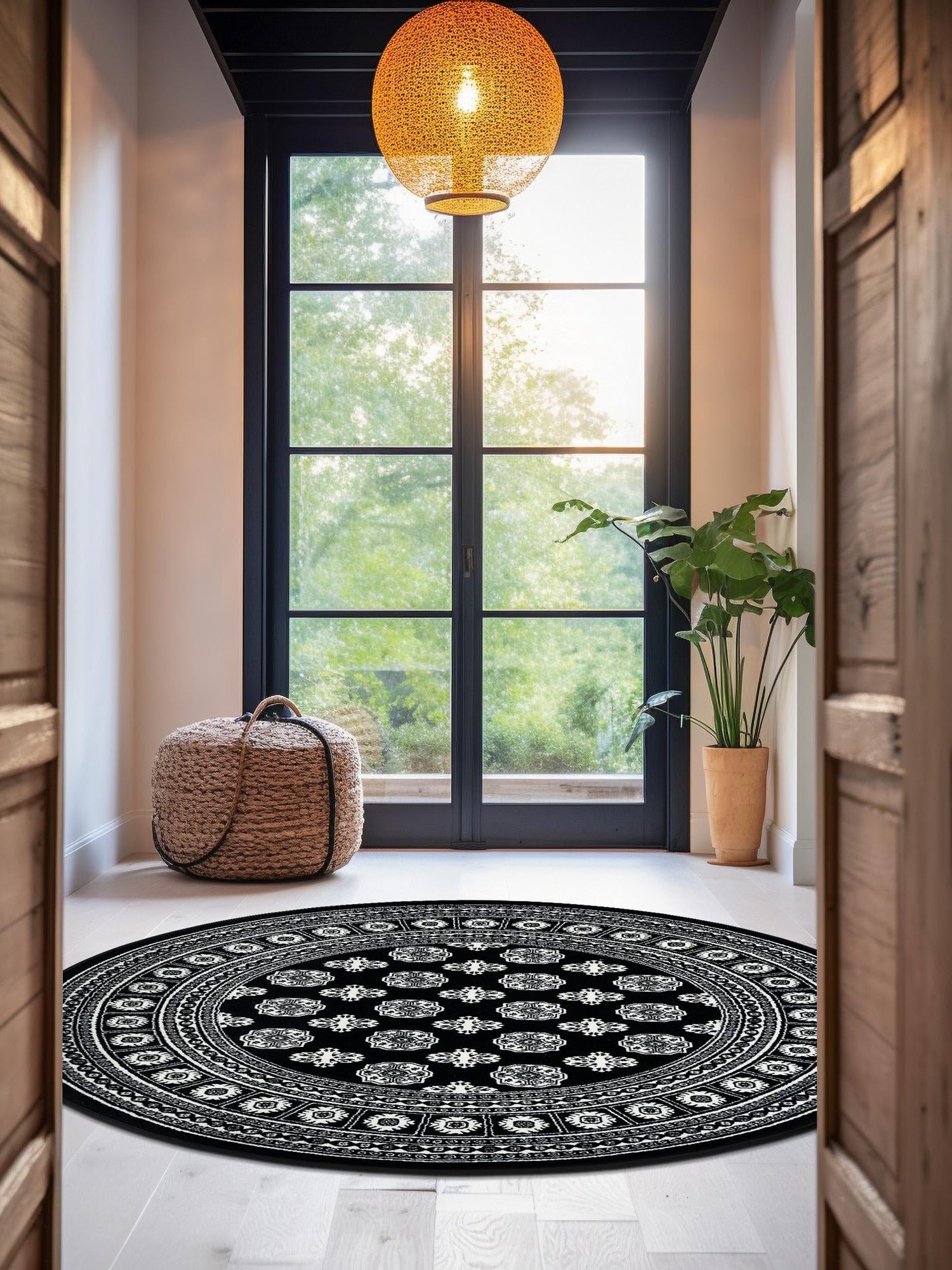 Black and White 5' 3 x 5' 3 Tekke Round Area Rug Classic Traditional Vintage Design Carpet for Living Rooms, Dining, Bedrooms, Office Space for Sale at Rug Engine