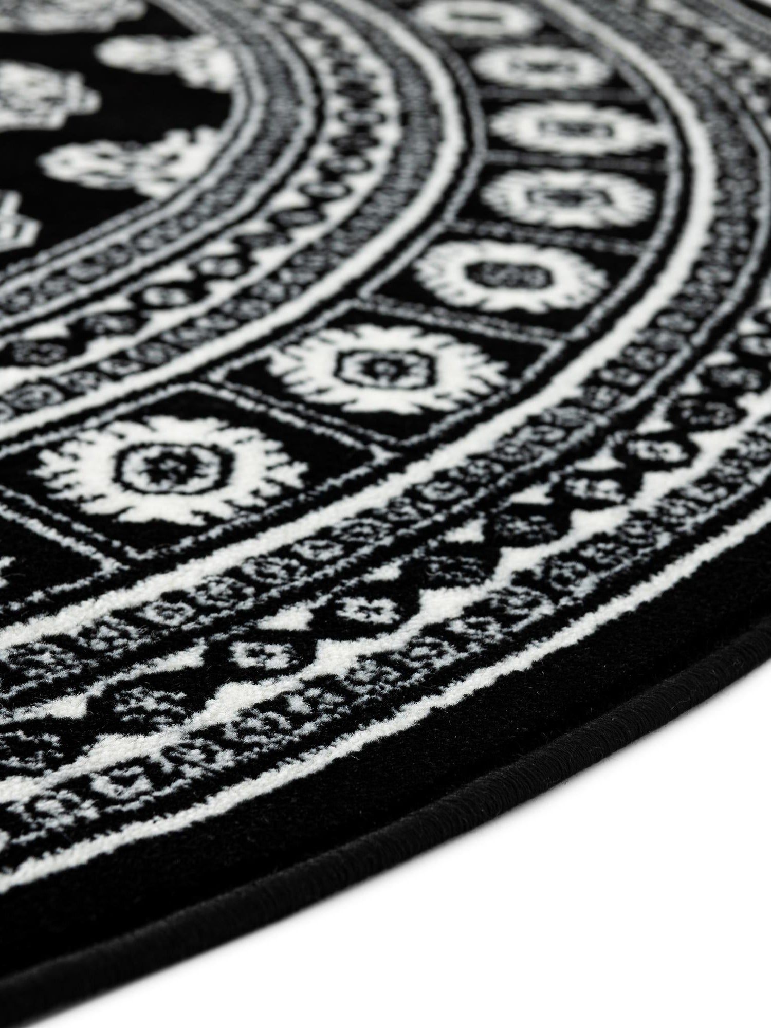 Black and White 3' 1 x 3' 1 Tekke Round Area Rug Classic Traditional Vintage Design Carpet for Living Rooms, Dining, Bedrooms, Office Space for Sale at Rug Engine