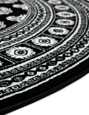 Black and White 3' 1 x 3' 1 Tekke Round Area Rug Classic Traditional Vintage Design Carpet for Living Rooms, Dining, Bedrooms, Office Space for Sale at Rug Engine