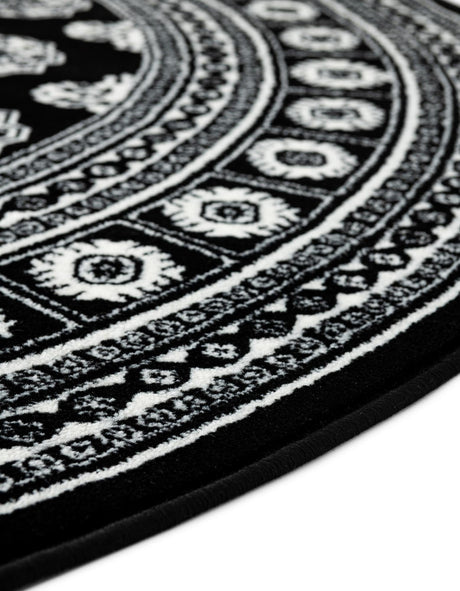 Black and White 3' 1 x 3' 1 Tekke Round Area Rug Classic Traditional Vintage Design Carpet for Living Rooms, Dining, Bedrooms, Office Space for Sale at Rug Engine
