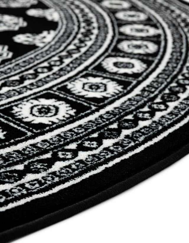 Black and White 3' 1 x 3' 1 Tekke Round Area Rug Classic Traditional Vintage Design Carpet for Living Rooms, Dining, Bedrooms, Office Space for Sale at Rug Engine