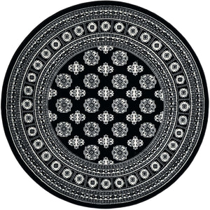 Black and White 5' 3 x 5' 3 Tekke Round Area Rug Classic Traditional Vintage Design Carpet for Living Rooms, Dining, Bedrooms, Office Space for Sale at Rug Engine