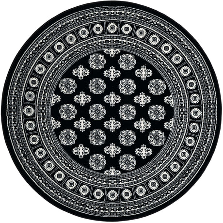 Black and White 5' 3 x 5' 3 Tekke Round Area Rug Classic Traditional Vintage Design Carpet for Living Rooms, Dining, Bedrooms, Office Space for Sale at Rug Engine