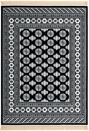 Black and White 5' 3 x 7' 1 Tekke Rectangle Area Rug Classic Traditional Vintage Design Carpet for Living Rooms, Dining, Bedrooms, Office Space for Sale at Rug Engine