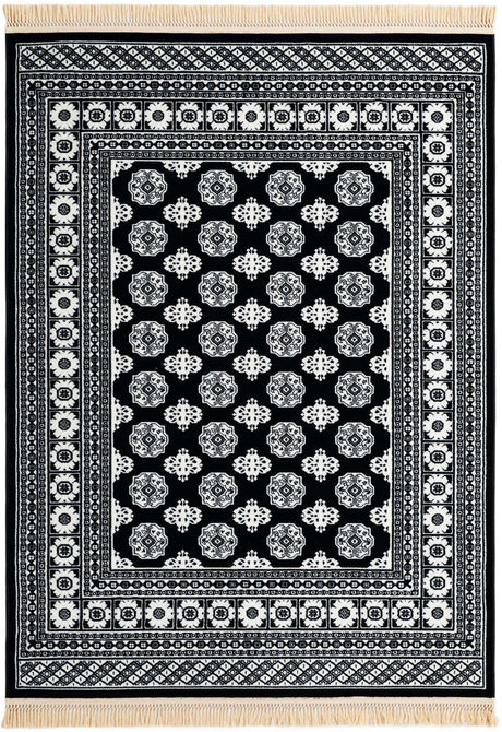 Black and White 5' 3 x 7' 1 Tekke Rectangle Area Rug Classic Traditional Vintage Design Carpet for Living Rooms, Dining, Bedrooms, Office Space for Sale at Rug Engine