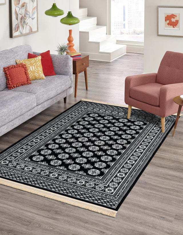 Black and White 7' 1 x 10' Tekke Rectangle Area Rug Classic Traditional Vintage Design Carpet for Living Rooms, Dining, Bedrooms, Office Space for Sale at Rug Engine
