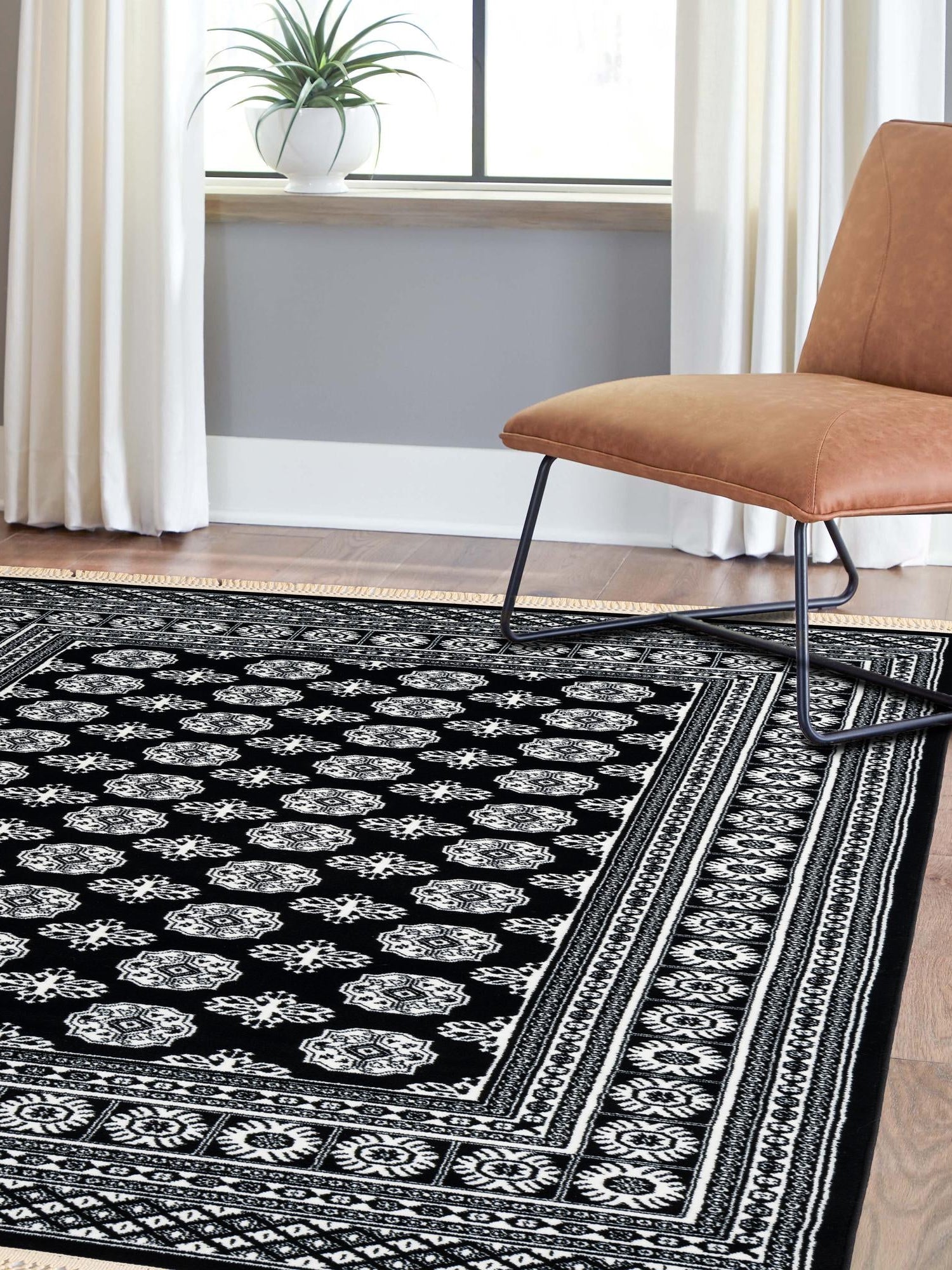 Black and White 2' x 3' 1 Tekke Rectangle Area Rug Classic Traditional Vintage Design Carpet for Living Rooms, Dining, Bedrooms, Office Space for Sale at Rug Engine