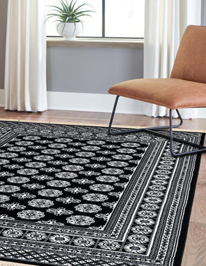 Black and White 9' x 12' Tekke Rectangle Area Rug Classic Traditional Vintage Design Carpet for Living Rooms, Dining, Bedrooms, Office Space for Sale at Rug Engine