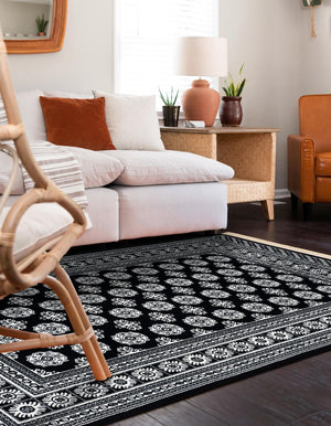 Black and White 7' 1 x 10' Tekke Rectangle Area Rug Classic Traditional Vintage Design Carpet for Living Rooms, Dining, Bedrooms, Office Space for Sale at Rug Engine