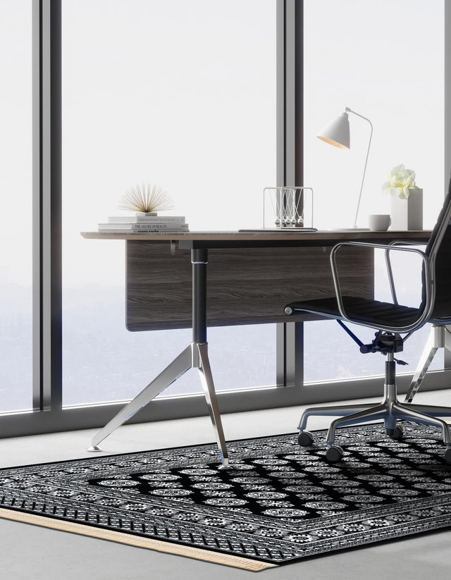 Black and White 6' 1 x 9' Tekke Rectangle Area Rug Classic Traditional Vintage Design Carpet for Living Rooms, Dining, Bedrooms, Office Space for Sale at Rug Engine