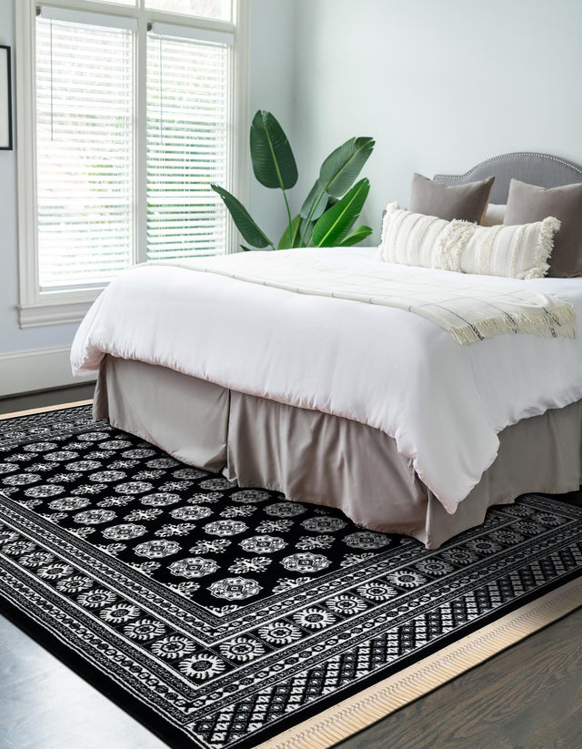 Black and White 5' 3 x 7' 1 Tekke Rectangle Area Rug Classic Traditional Vintage Design Carpet for Living Rooms, Dining, Bedrooms, Office Space for Sale at Rug Engine