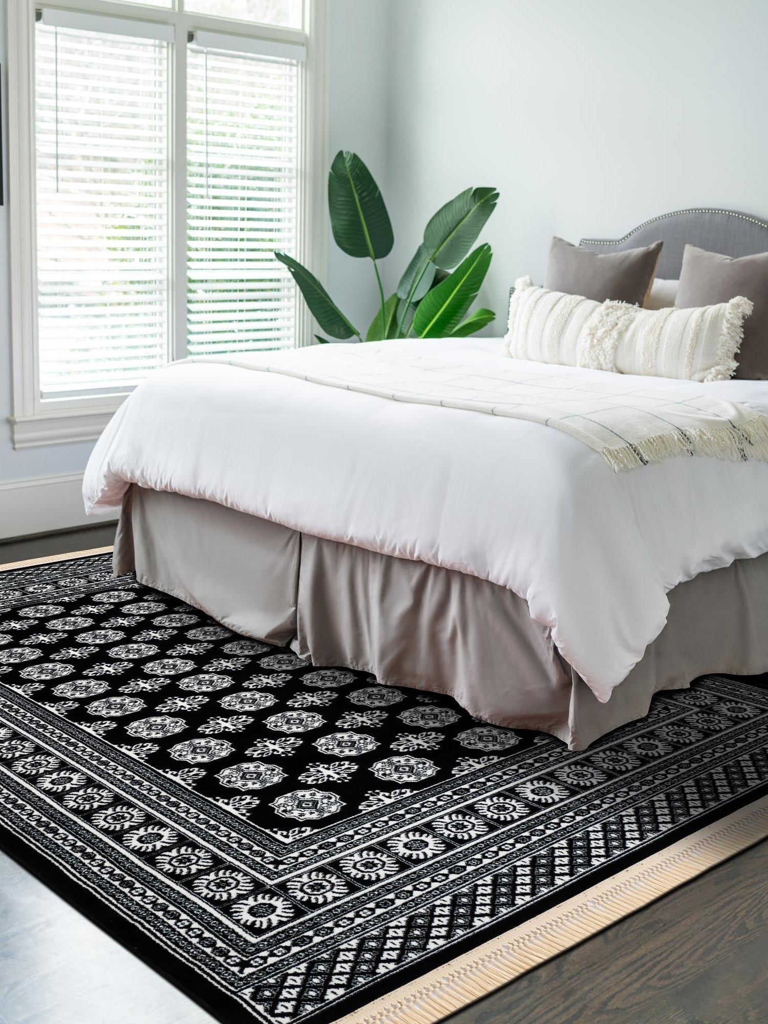 Black and White 10' x 14' 1 Tekke Rectangle Area Rug Classic Traditional Vintage Design Carpet for Living Rooms, Dining, Bedrooms, Office Space for Sale at Rug Engine