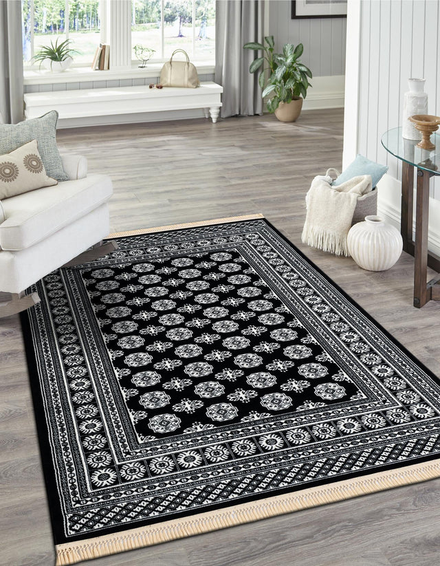 Black and White 5' 3 x 7' 1 Tekke Rectangle Area Rug Classic Traditional Vintage Design Carpet for Living Rooms, Dining, Bedrooms, Office Space for Sale at Rug Engine