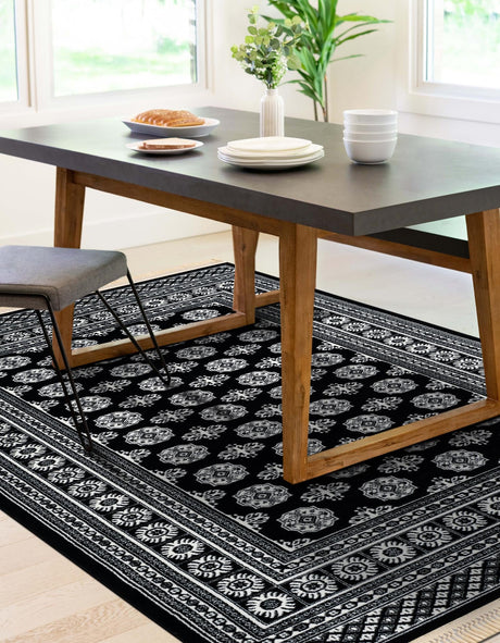 Black and White 7' 1 x 10' Tekke Rectangle Area Rug Classic Traditional Vintage Design Carpet for Living Rooms, Dining, Bedrooms, Office Space for Sale at Rug Engine