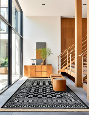 Black and White 7' 1 x 10' Tekke Rectangle Area Rug Classic Traditional Vintage Design Carpet for Living Rooms, Dining, Bedrooms, Office Space for Sale at Rug Engine