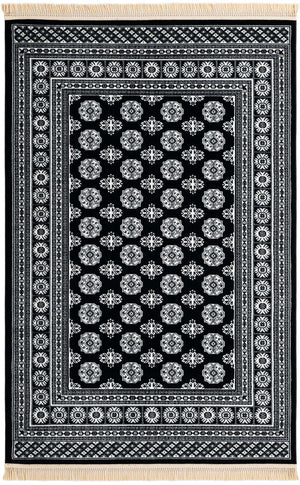 Black and White 5' 3 x 8' Tekke Rectangle Area Rug Classic Traditional Vintage Design Carpet for Living Rooms, Dining, Bedrooms, Office Space for Sale at Rug Engine