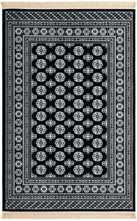 Black and White 5' 3 x 8' Tekke Rectangle Area Rug Classic Traditional Vintage Design Carpet for Living Rooms, Dining, Bedrooms, Office Space for Sale at Rug Engine